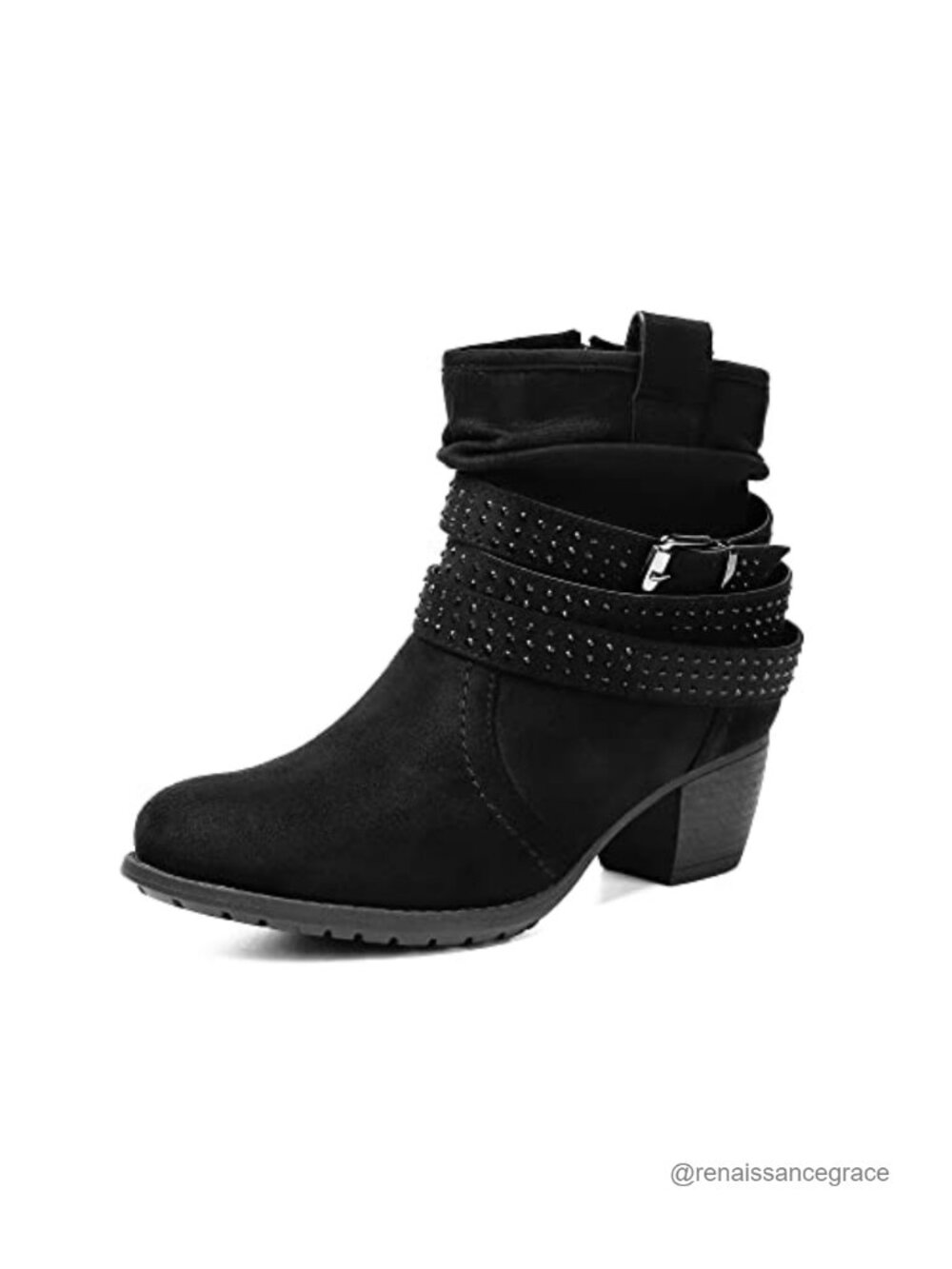 Women's Mid Calf Slouchy Booties Round Toe Low Heel Dress Ankle Boots with